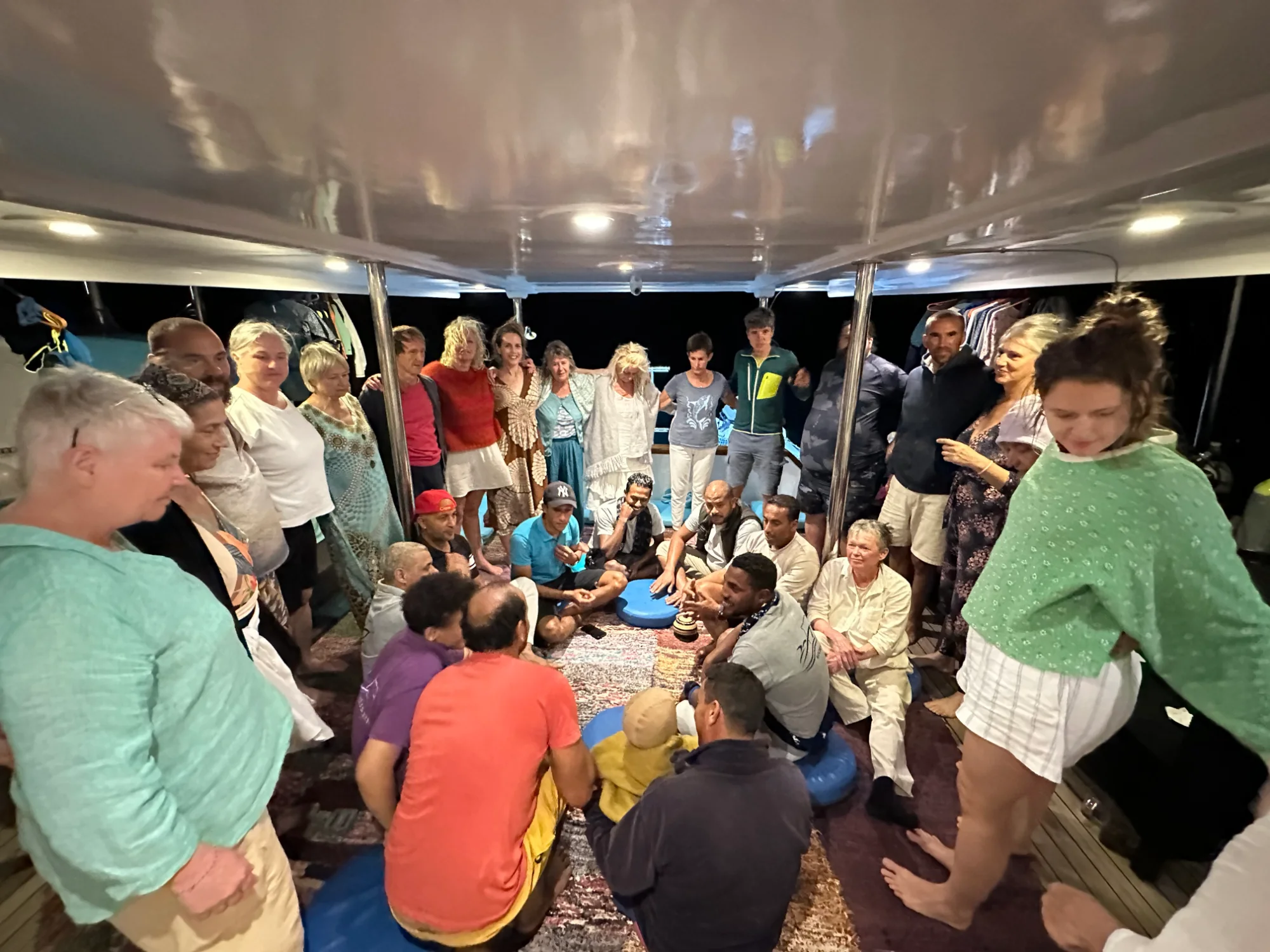 An evening gathering on the covered deck